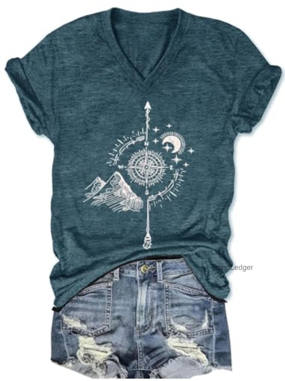 Women's V-Neck Dragonfly Graphic Tee Short Sleeve Boho Summer Shirt